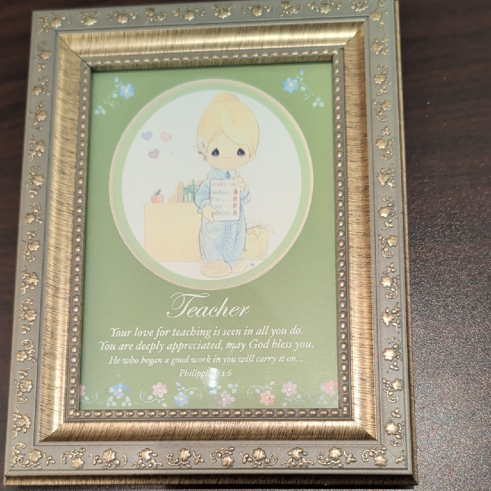 Precious Moments Gold and Green Teacher Picture Frame